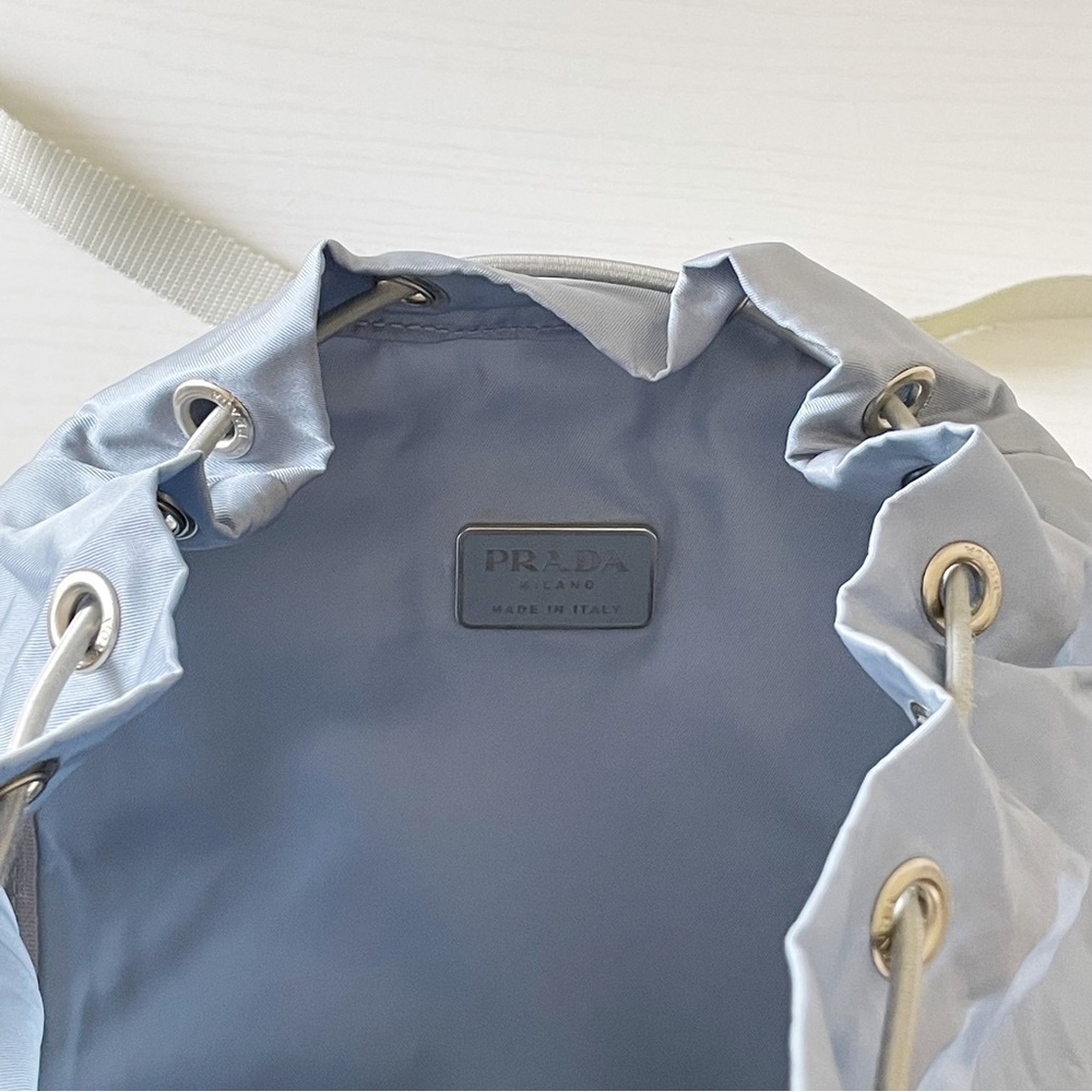 Prada blue nylon gray trim small buckle flap backpack - Picture 10 of 11